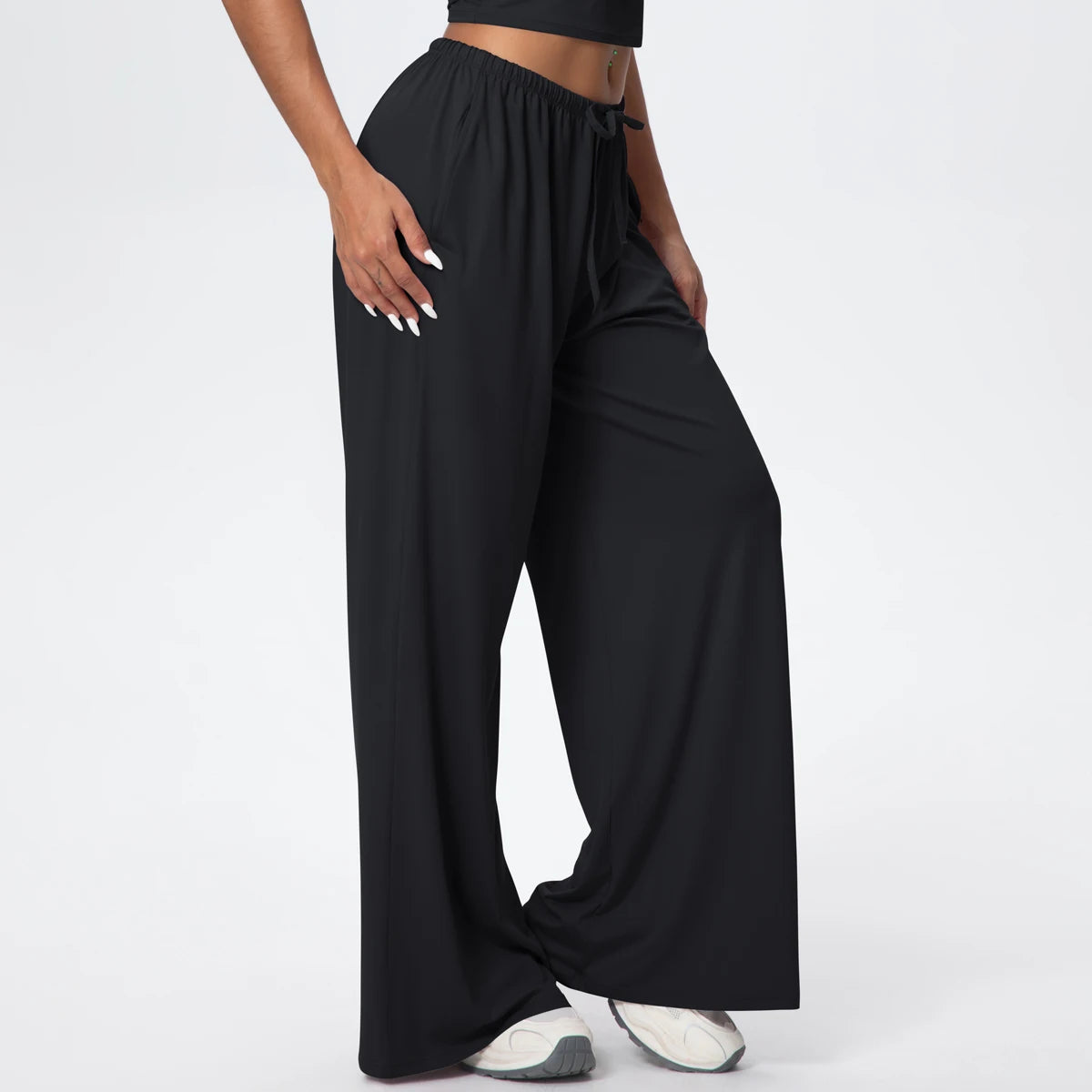 Women Quick Drying Wide Leg Yoga Pants Loose Yoga Pants High Waist With Pockets Fitness Sport Gym Workout Drawstring Full Length