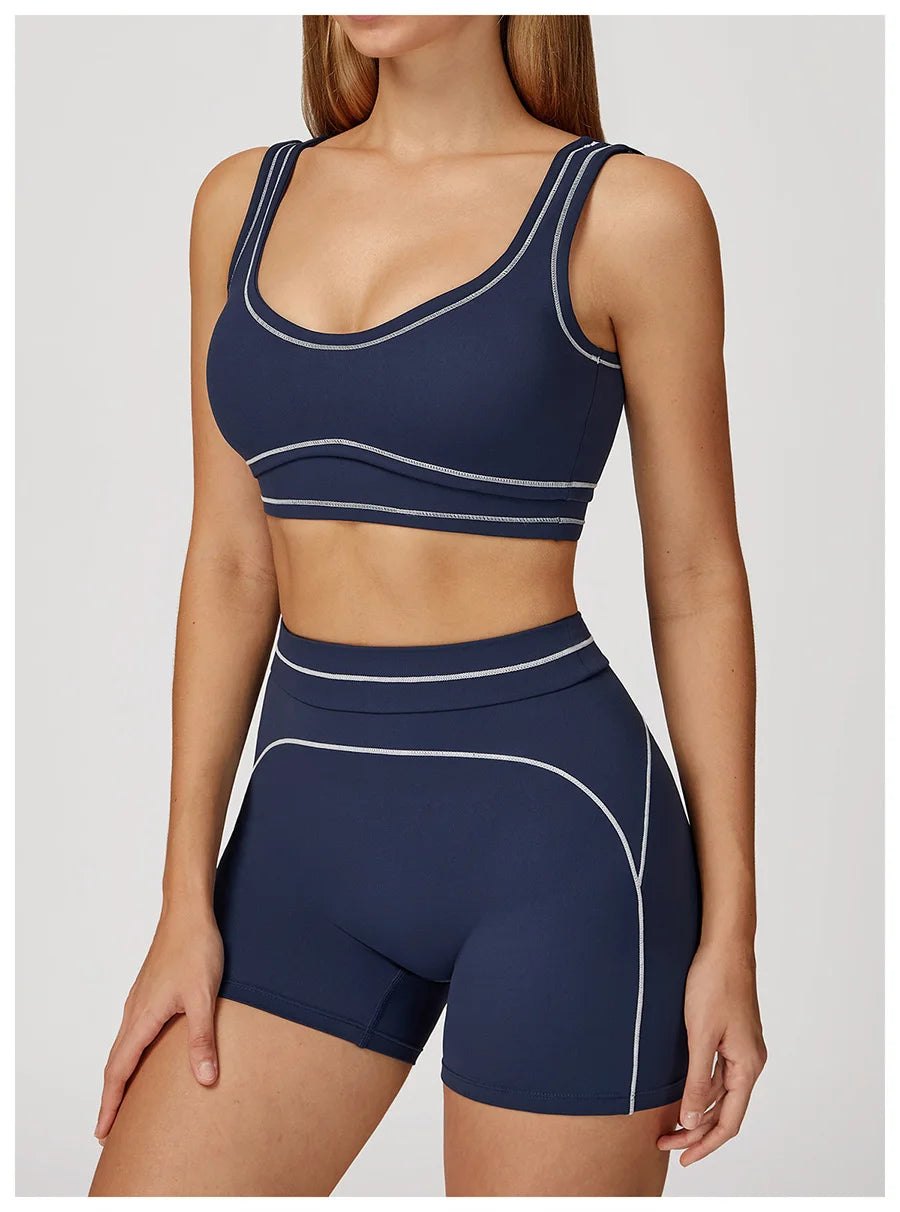 Women Yoga Set Tracksuit Sportswear Workout Athletic Wear Gym Vest Shorts Legging Fitness Bra Crop Top Long Sleeve Sports Suits