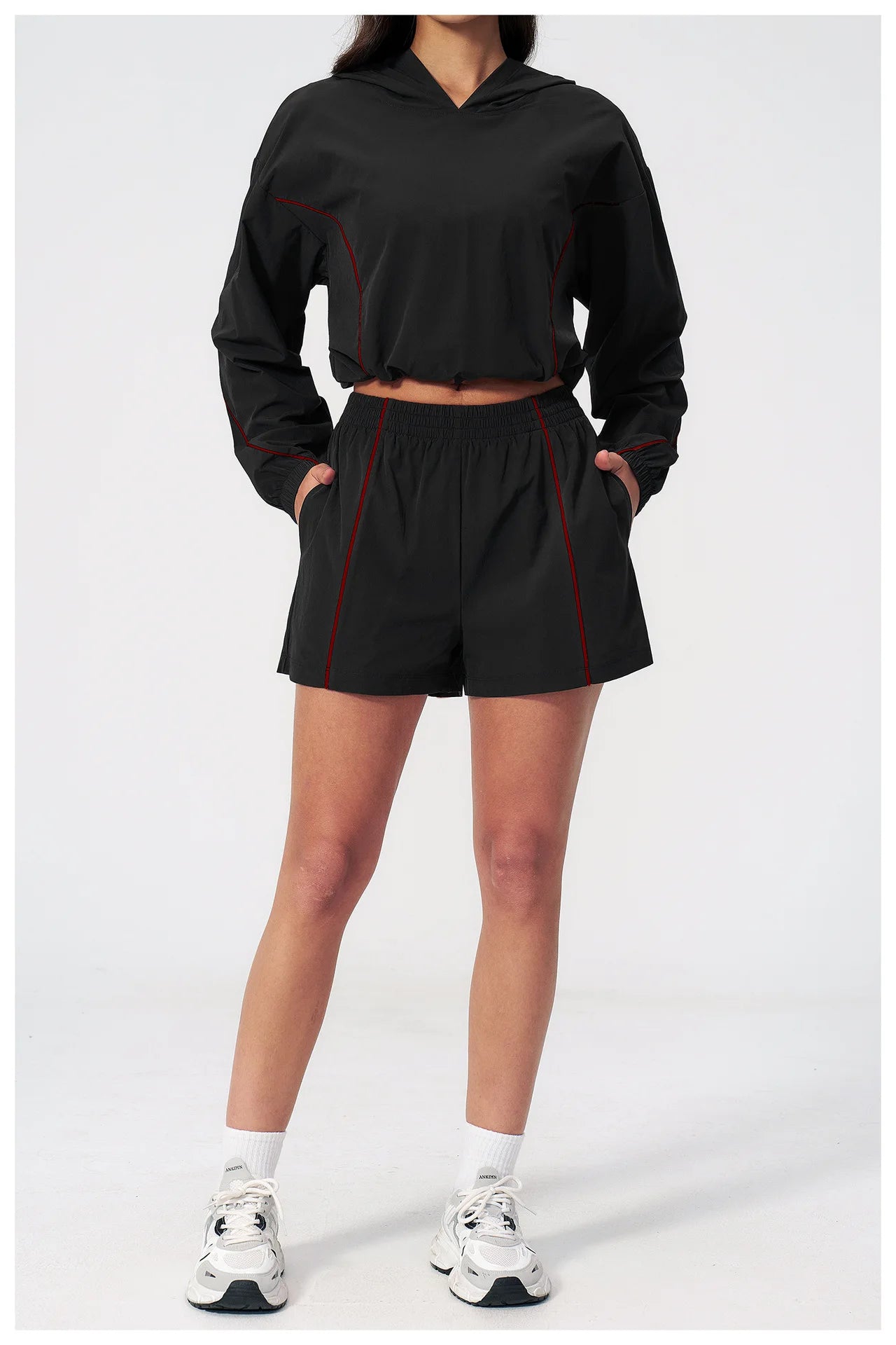 Summer Sunscreen Sports Set Women Zipper Windproof Hooded Sunscreen Fitness Set Yoga Outfits Female Outdoor Workout Cycling Set