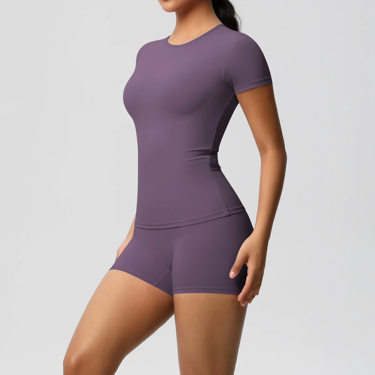 2PC Quick-Drying Gym Leggings Set Summer Short Sleeve Breathable Stretchy GYM Yoga Slim Fitness Active Top Women's cycling short