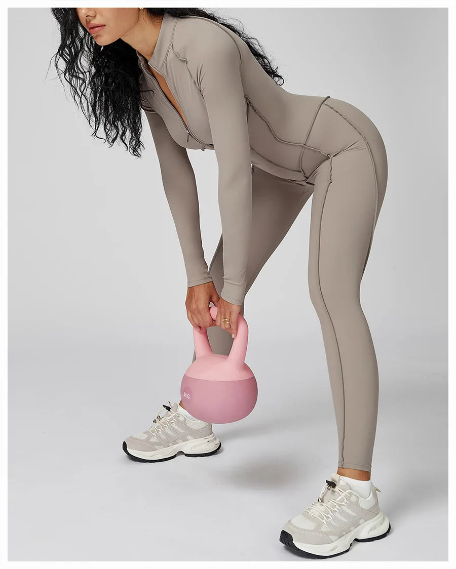 New Autumn/Winter Women One-piece Seamless Yoga Jumpsuits leggings Long-sleeved Zipper Slim Fit Sports Fitness Outfit Tracksuits