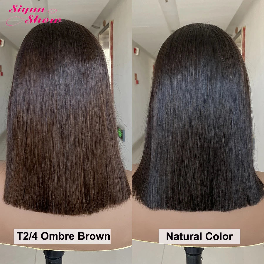 Bone Straight HD Lace Frontal Wig Raw Vietnamese Hair Double Drawn Short Bob Human Hair Wigs For Women Pre Plucked Ombre Brown