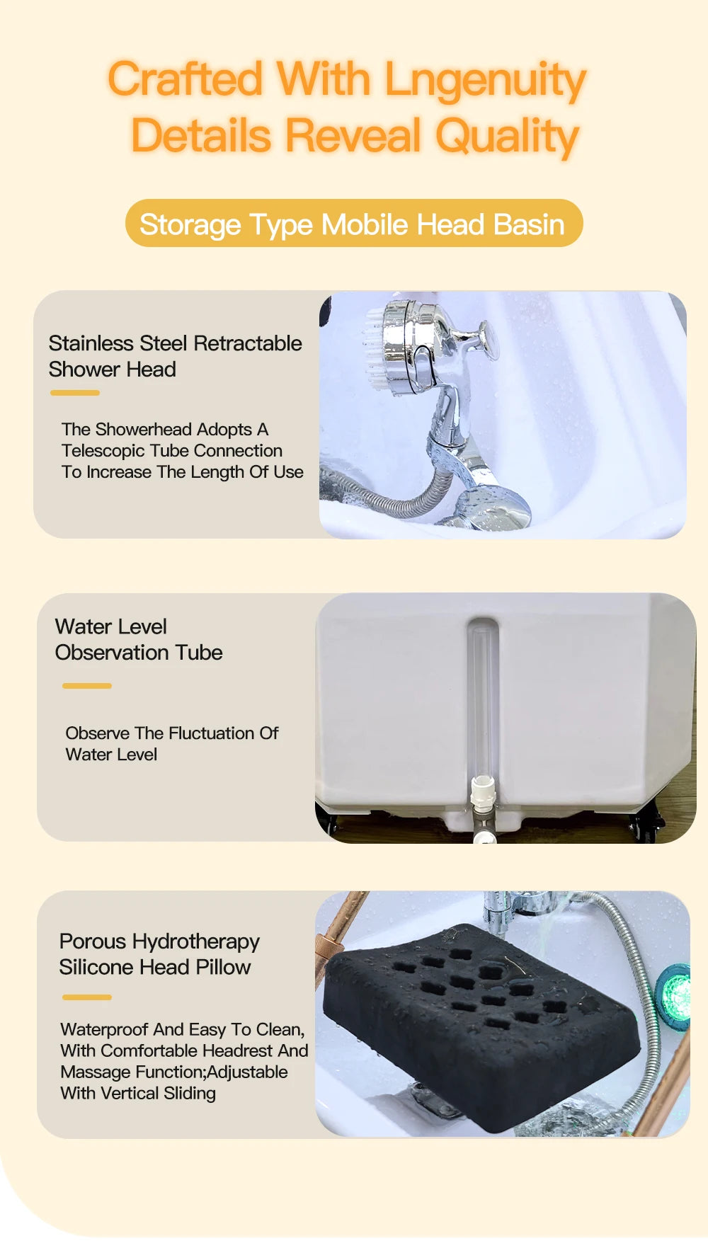 Head SPA Shampoo Basin with 60L Water Storage Tank, Water Heating, No Need to Connect Water Pipe, Head SPA Basin for Massage Bed