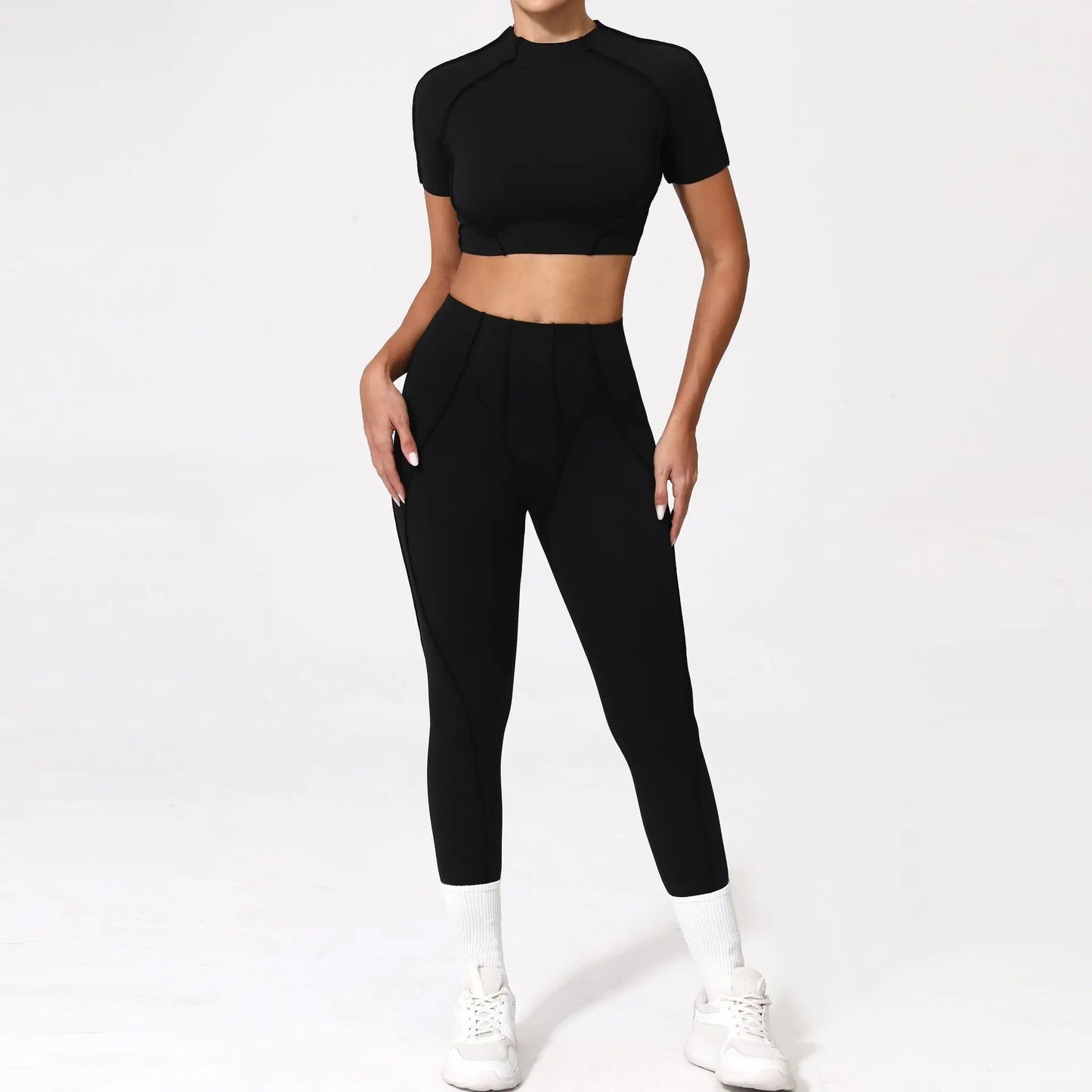 Seamless Yoga Sets Sports Fitness Hip-lifting High Waist Skinny Long-sleeved Suit Running Workout Gym Leggings Sets for Women