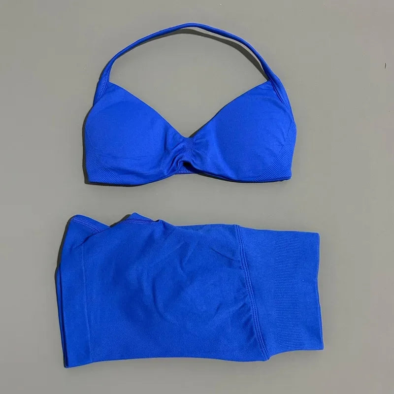 2 Piece Sports Yoga Set Sportswear Woman Gym Strappy Bra And Shorts Activewear Pilates Clothes Sports Workout Fitness Suit