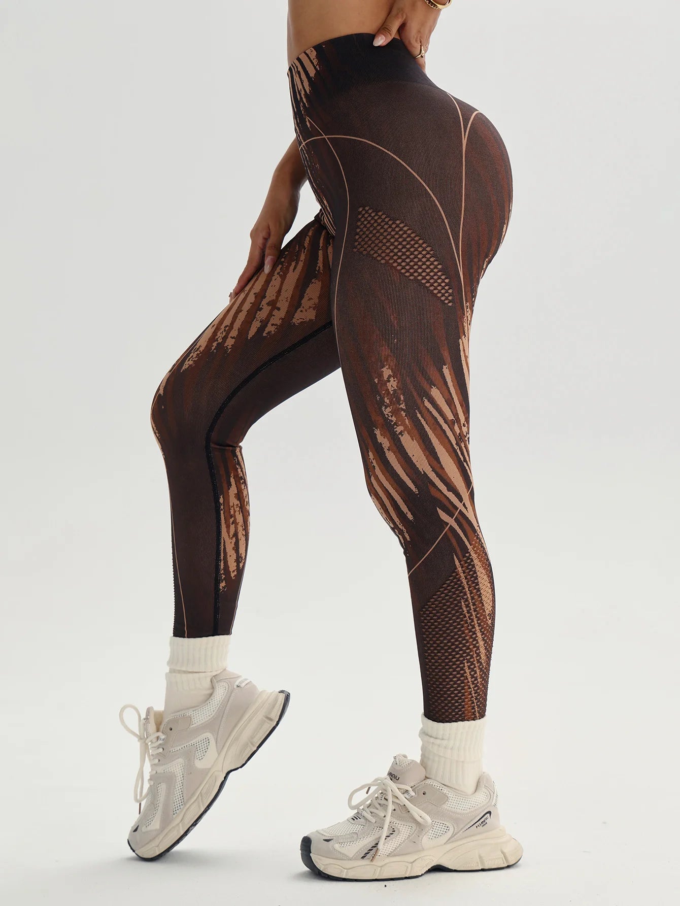 Women's High-Waist Printed Leggings Lattice Design Soft Fitness Yoga Pants Comfortable Women's Clothing Leggings