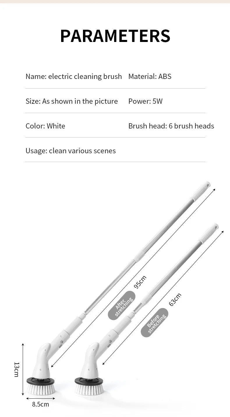 Electric Spin Scrubber Cordless Multi-Function Low Noise Electric Cleaning Brush Replaceable Brush Heads And Adjustable Handle