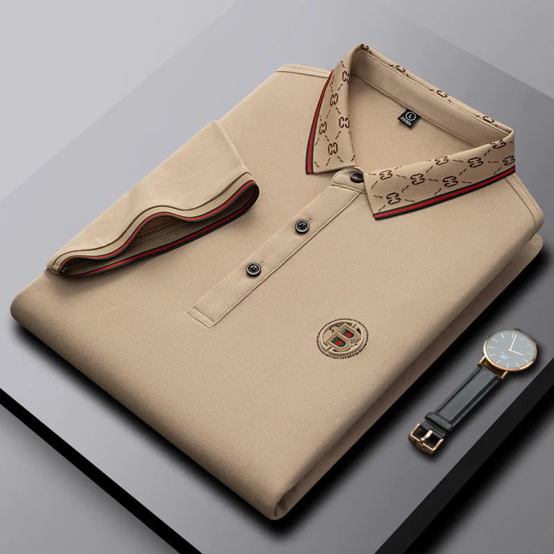 Men's Fashion 2025 Short sleeved Summer Polo Shirt High end Design Exquisite Ice Silk Embroidered Breathable T-shirt