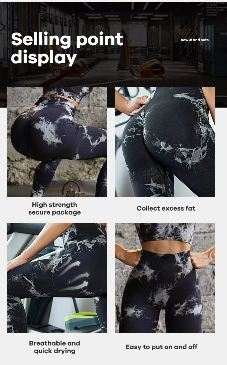 Women's High Waist Yoga Pants Tie-dye Seamless Hip Lift Leggings High Stretch Breathable Running Sports Fitness Pants