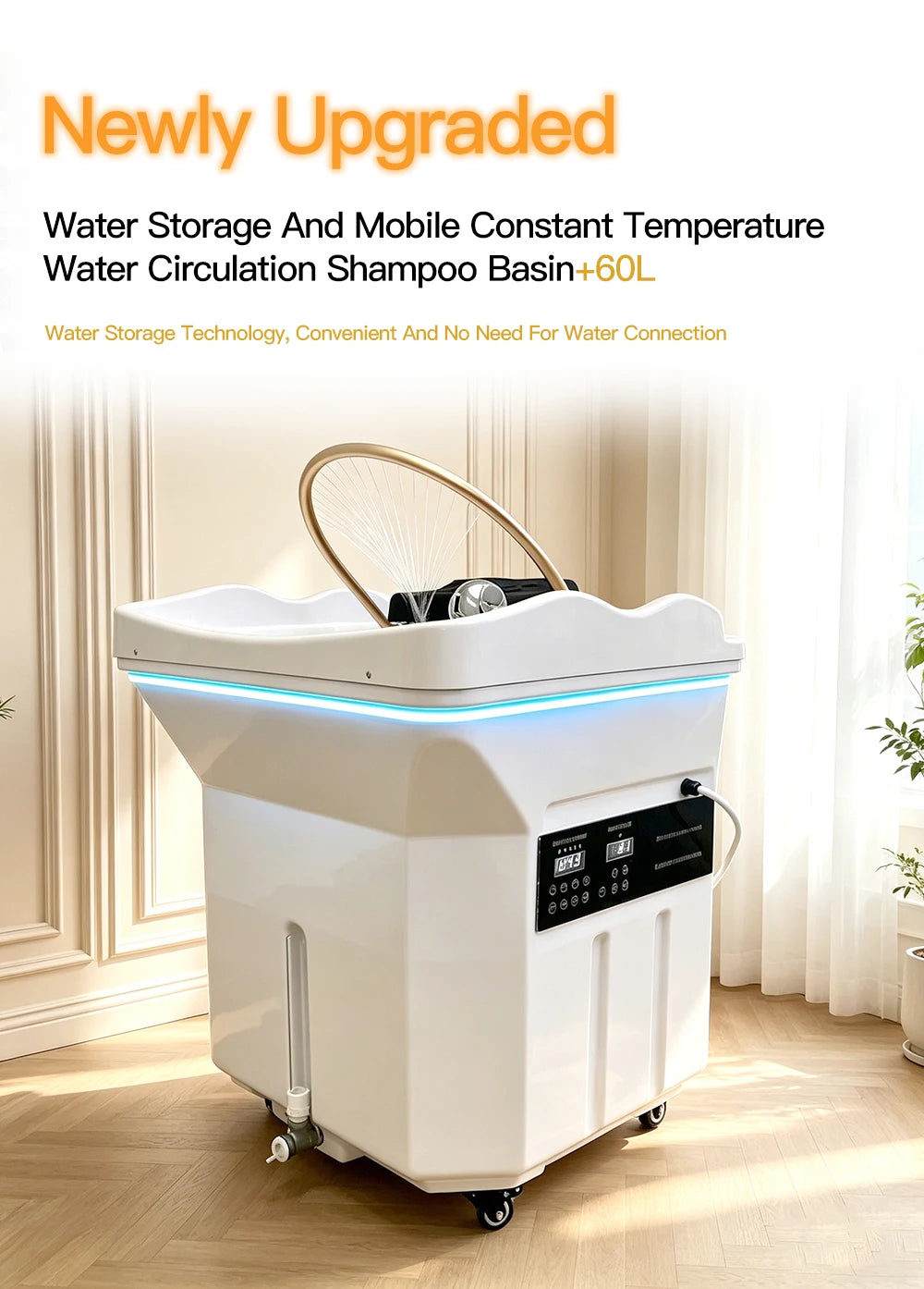 Head SPA Shampoo Basin with 60L Water Storage Tank, Water Heating, No Need to Connect Water Pipe, Head SPA Basin for Massage Bed