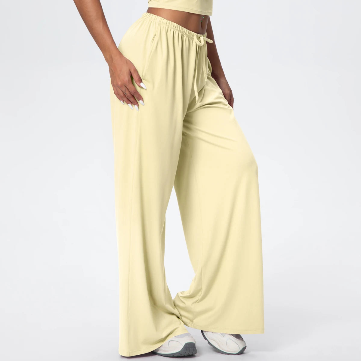 Women Quick Drying Wide Leg Yoga Pants Loose Yoga Pants High Waist With Pockets Fitness Sport Gym Workout Drawstring Full Length