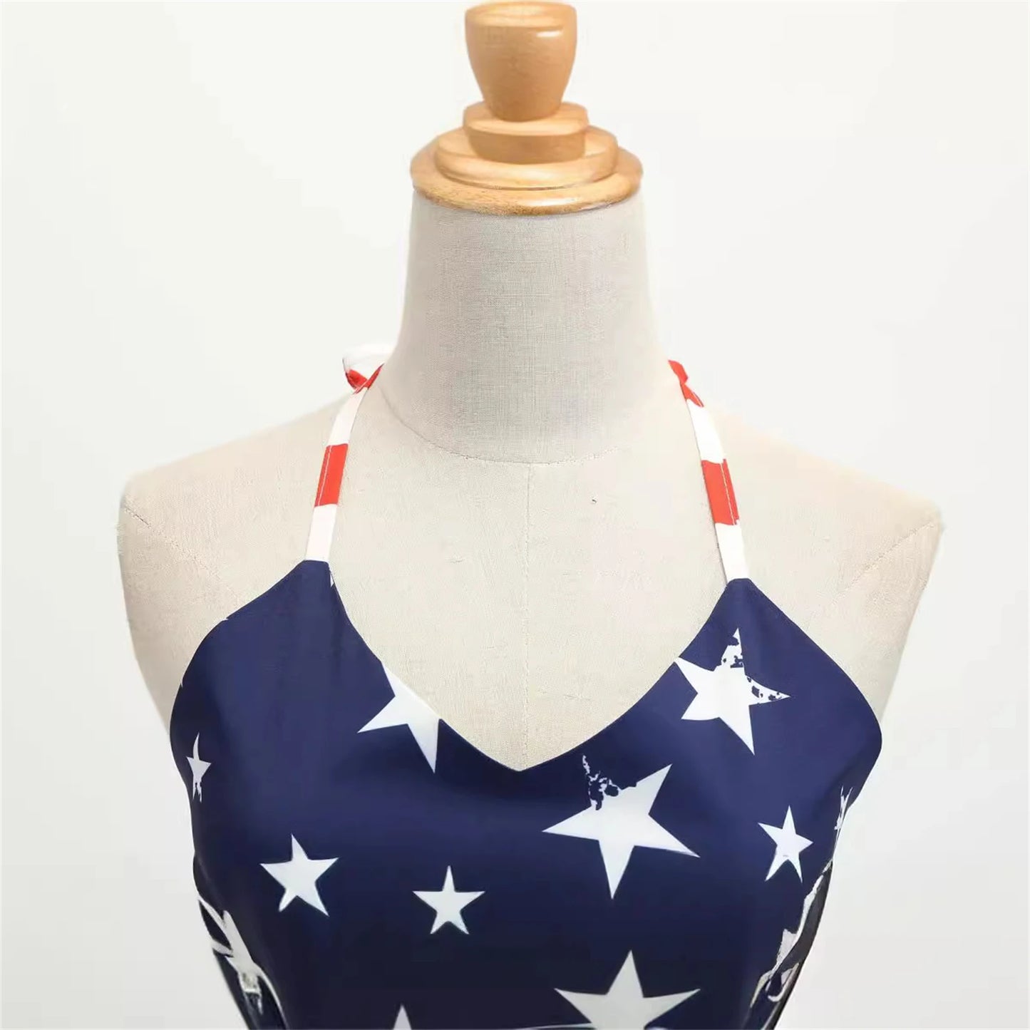 4th of July Women American Flag Print Dress Independence Day Star Flag Striped Dress Summer Beach Retro Sexy Suspender Dress