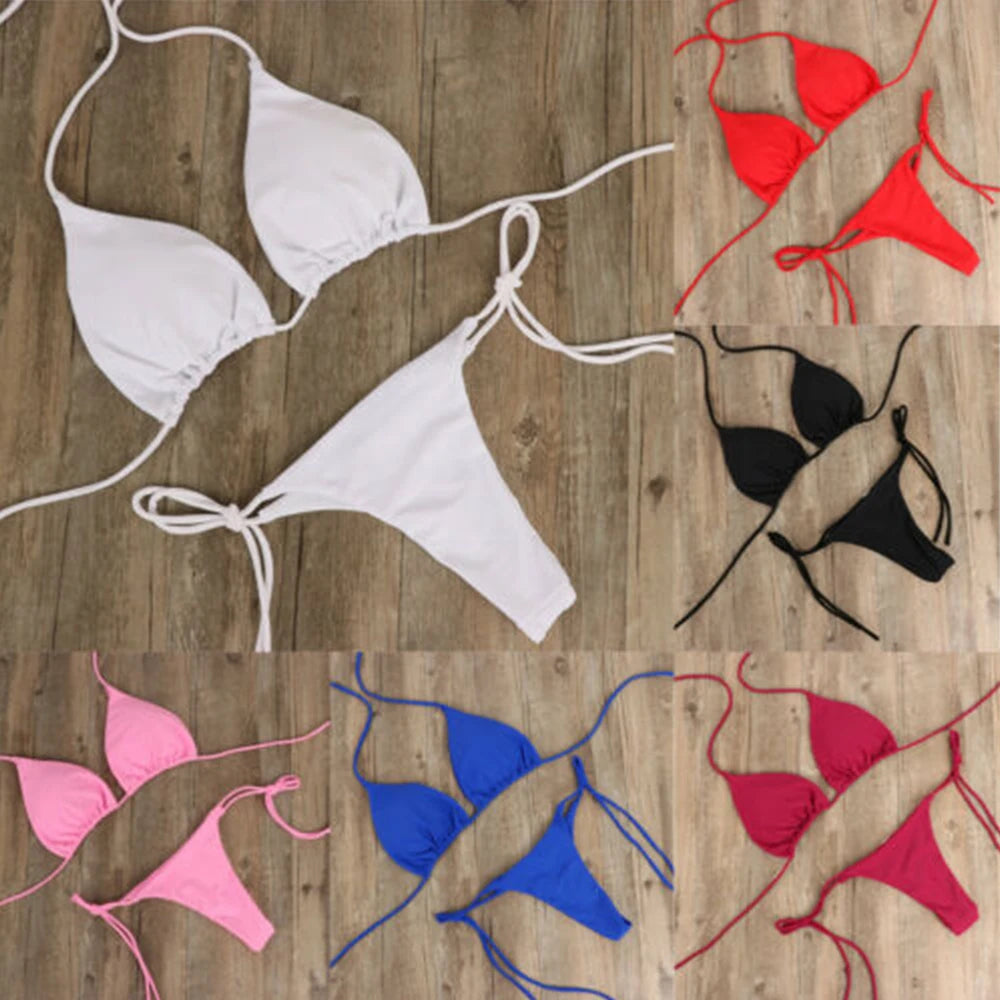 Pink Swimsuit Bikini Women Solid Color Sexy High Leg Thong Swimwear Bikinis Sets Female 2 Piece Bathing Suit Beachwear