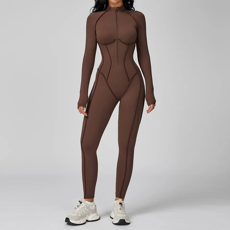 New Autumn/Winter Women One-piece Seamless Yoga Jumpsuits leggings Long-sleeved Zipper Slim Fit Sports Fitness Outfit Tracksuits