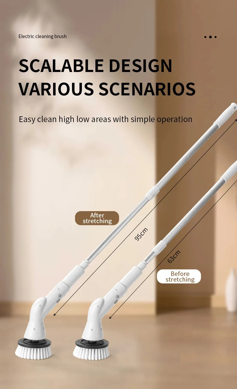 Electric Spin Scrubber Cordless Multi-Function Low Noise Electric Cleaning Brush Replaceable Brush Heads And Adjustable Handle