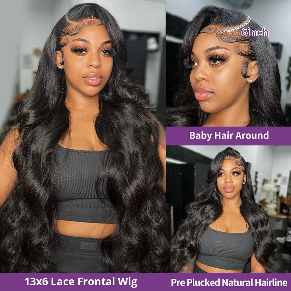 200 Density Body Wave 13x4 HD Transparent Lace Front Human Hair Wig Black 13x6 Lace Frontal Wigs 30 40 Inch PrePlucked Lace