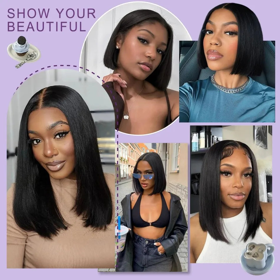 Wear And Go Glueless Bob Wig Human Hair Pre Plucked Pre Cut 5X5 Hd Transparent Lace Front Wigs For Women Straight Short Bob Wigs