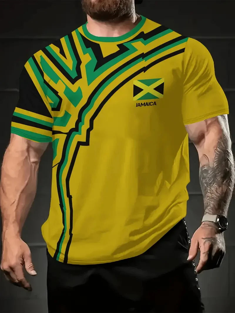 3D Print Jamaica Hummingbird Graphic T-Shirt For Men Casual Short Sleeve Crew Neck Tshirts Men's Plus Size  Jamaica Flag Tshirt
