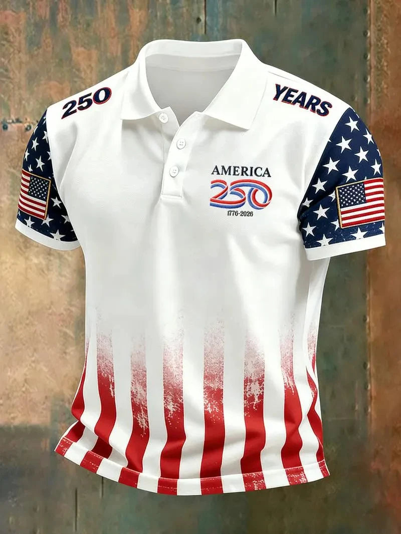 New America 250th Anniversary Polo Shirt USA Flag 1776–2026 Patriotic Shirt American Independence Day Apparel Fourth Of July