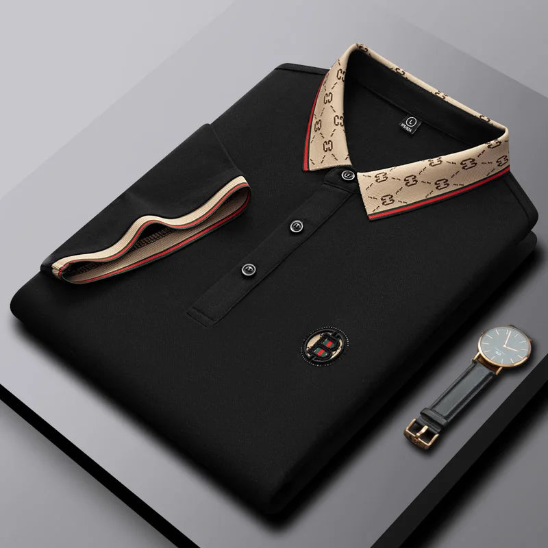 Men's Fashion 2025 Short sleeved Summer Polo Shirt High end Design Exquisite Ice Silk Embroidered Breathable T-shirt