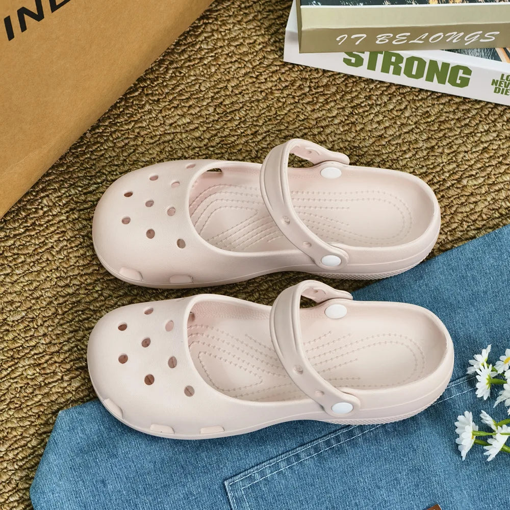 Summer New Women's Cute Ballet Hole Shoes Retro EVA Outer Wear Mary Jane Shoes Anti Slip Outdoor Beach Sandals