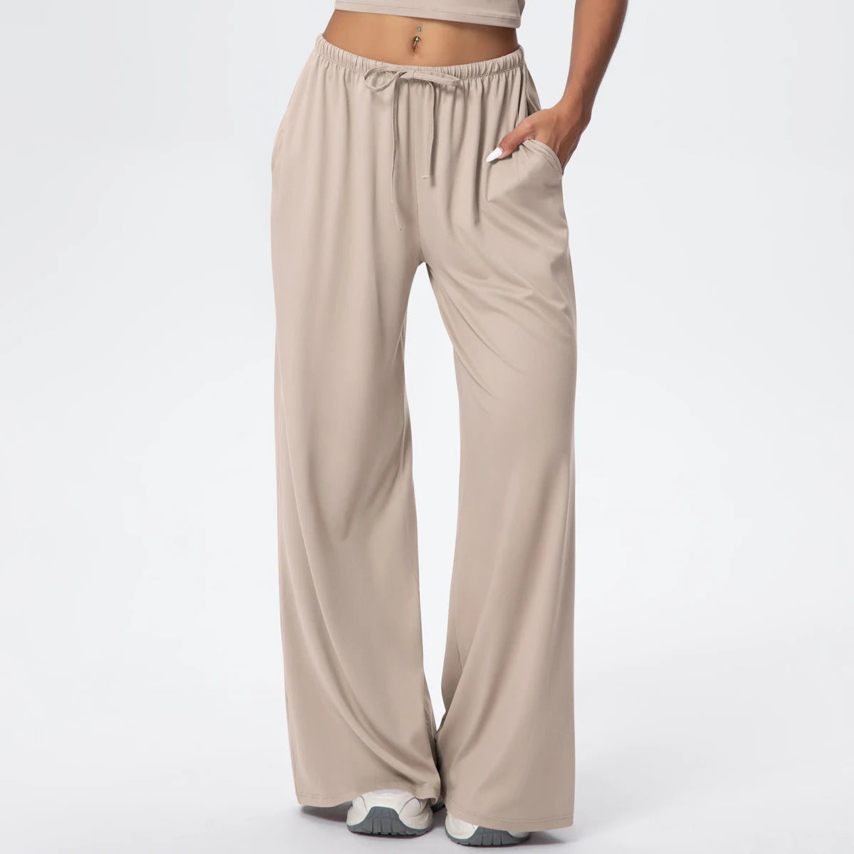 Women Quick Drying Wide Leg Yoga Pants Loose Yoga Pants High Waist With Pockets Fitness Sport Gym Workout Drawstring Full Length