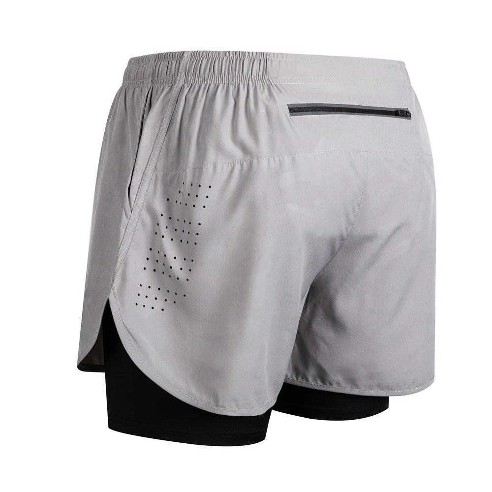 New men's running double-layer shorts quick-drying fitness 2-in-1 shorts men's sports workout training bodybuilding shorts male