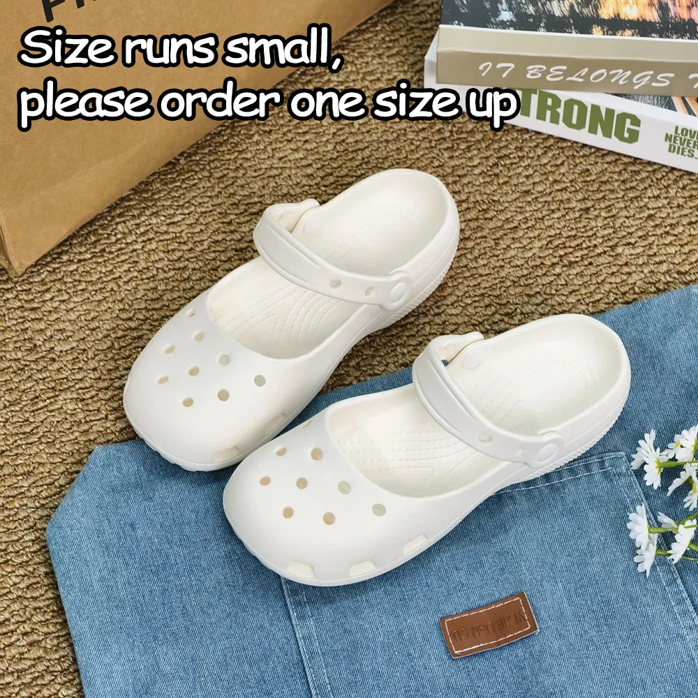 Summer New Women's Cute Ballet Hole Shoes Retro EVA Outer Wear Mary Jane Shoes Anti Slip Outdoor Beach Sandals