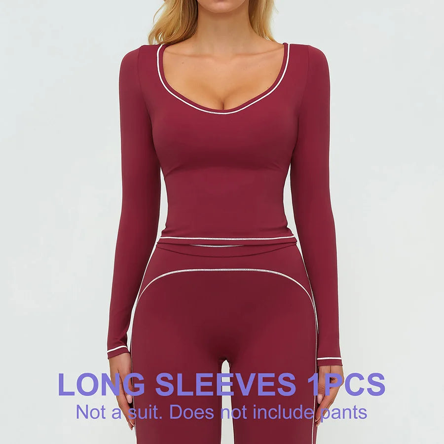 Women Yoga Set Tracksuit Sportswear Workout Athletic Wear Gym Vest Shorts Legging Fitness Bra Crop Top Long Sleeve Sports Suits