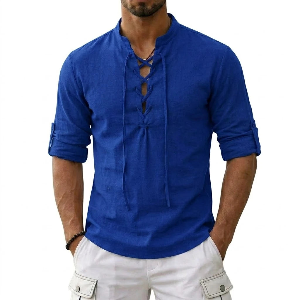 Men's Long Sleeved Linen T-Shirts Medieval Vintage Viking Top Cotton Shirts Men Halloween Costume Breathable Tops Yoga Shirts