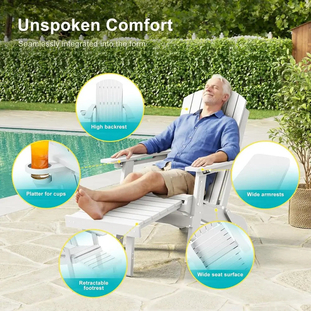 3-Position Adjustable Folding Adirondack Chair Set with Retractable Ottoman, Weather-Resistant Patio Furniture for 2, Including