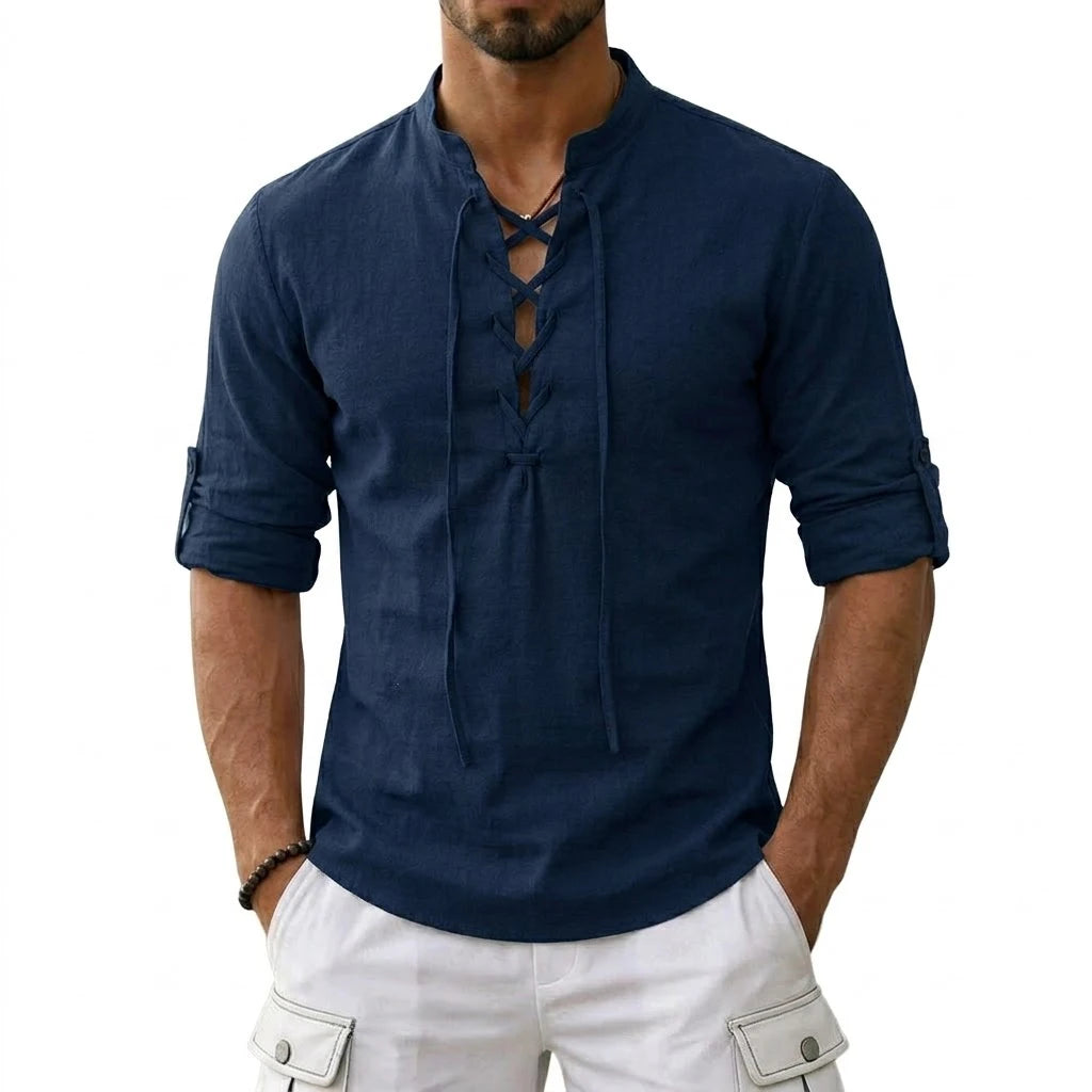 Men's Long Sleeved Linen T-Shirts Medieval Vintage Viking Top Cotton Shirts Men Halloween Costume Breathable Tops Yoga Shirts
