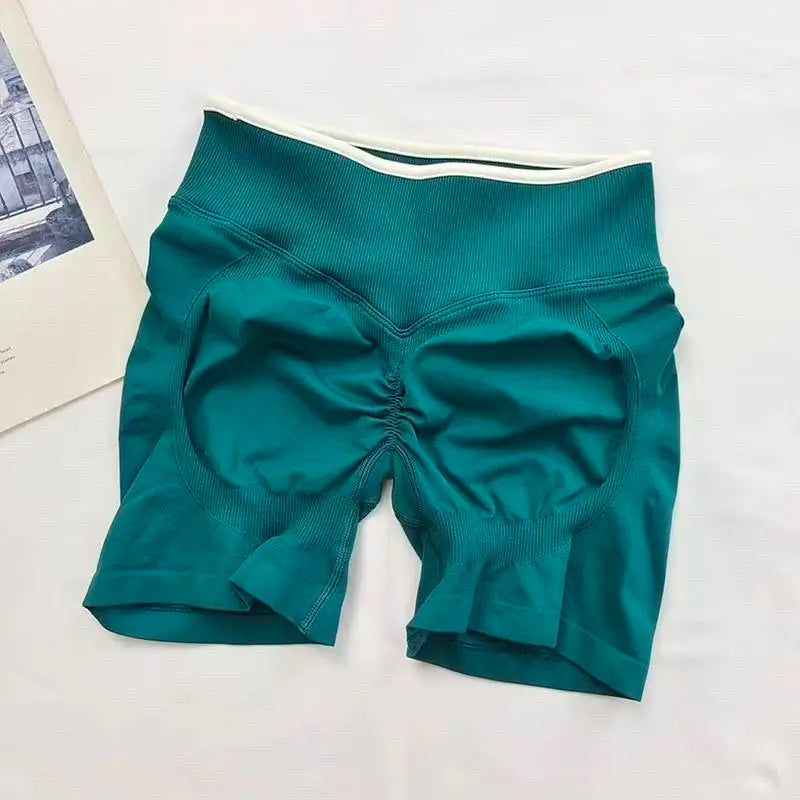 Sexy Seamless Color Blocked Yoga Shorts, Tight Fitting Peach Hip Lifting Sports, Women's Outdoor Running And Fitness Pants