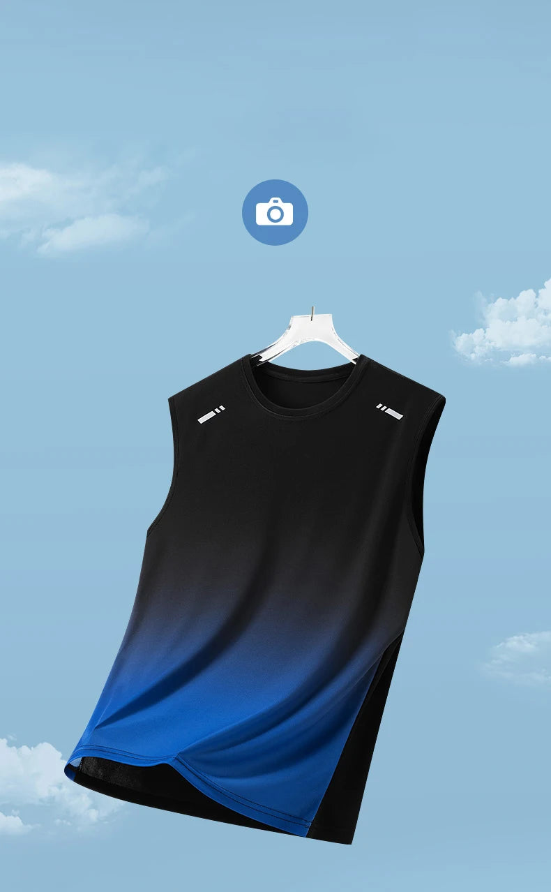 Summer Running Vest Men Contrasting Reflective Jogging Sports Sleeveless Coat Outdoor Breathable Elasticity Fitness Sportswear