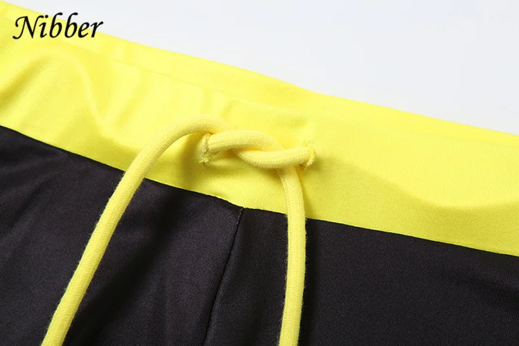 Nibber Women Tracksuit 2 Piece Set Stroke Tight Hipster Letter Print Sporty Casual Crop Tops+Shorts Vitality Matching Outfits