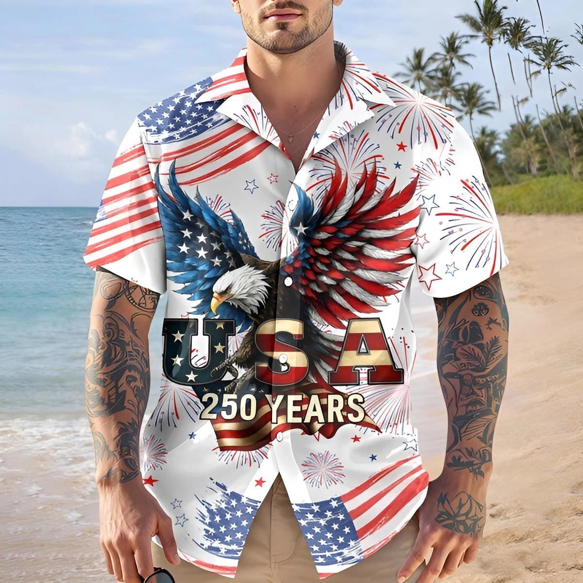 250th Anniversary America Hawaiian Shirt 250 Years USA Independence Day Shirt 1776-2026 Clothing 4th Of July Patriotic Gift