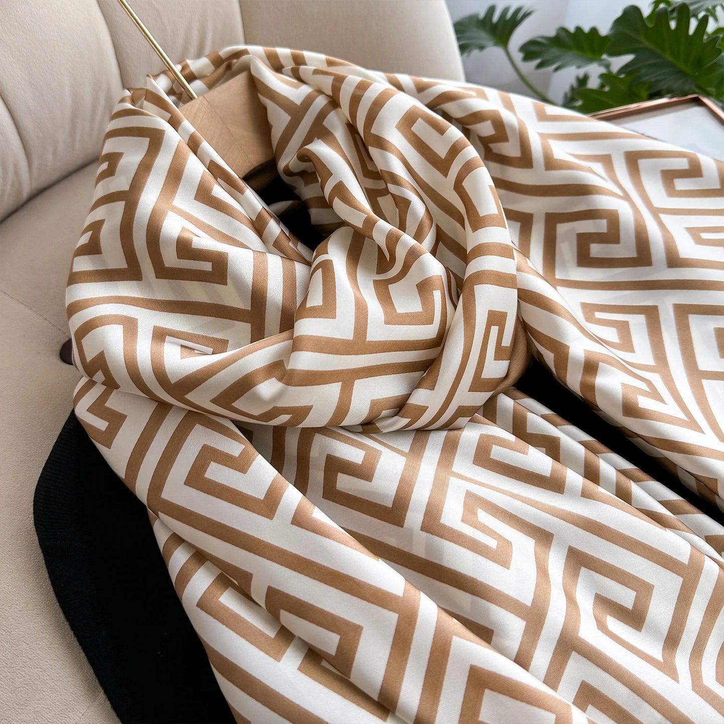 New Geometry Design Large Silk Soft Scarf Women Stylish Print Long Shawl Handkerchief Summer Sun protection Elegant Travel Wrap