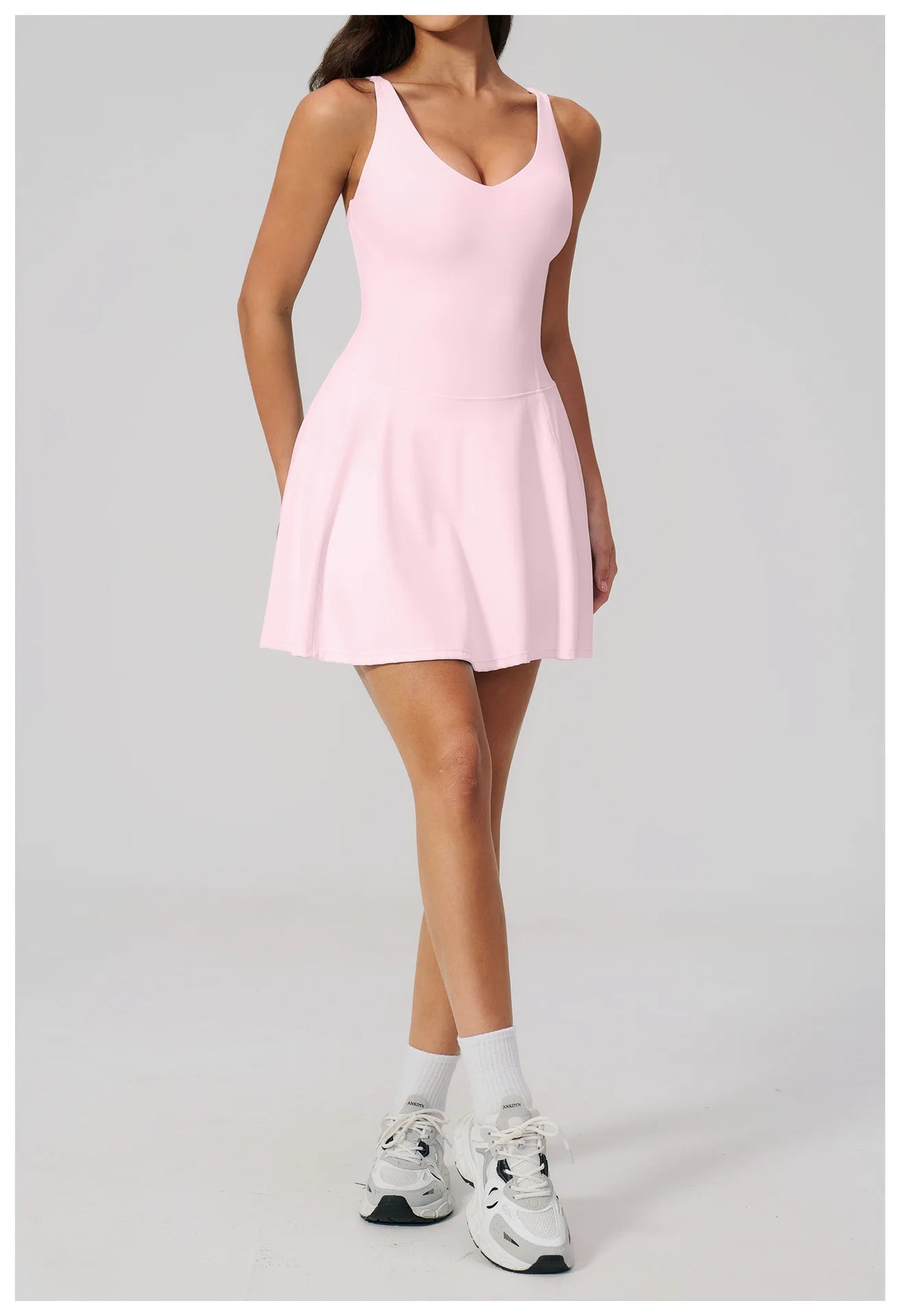 Yoga Bodysuit Women Fitness Jumpsuit Sexy Sport with Side Pockets Workout One-Piece Dance Ballet Sport Dress Female Tennis Skirt