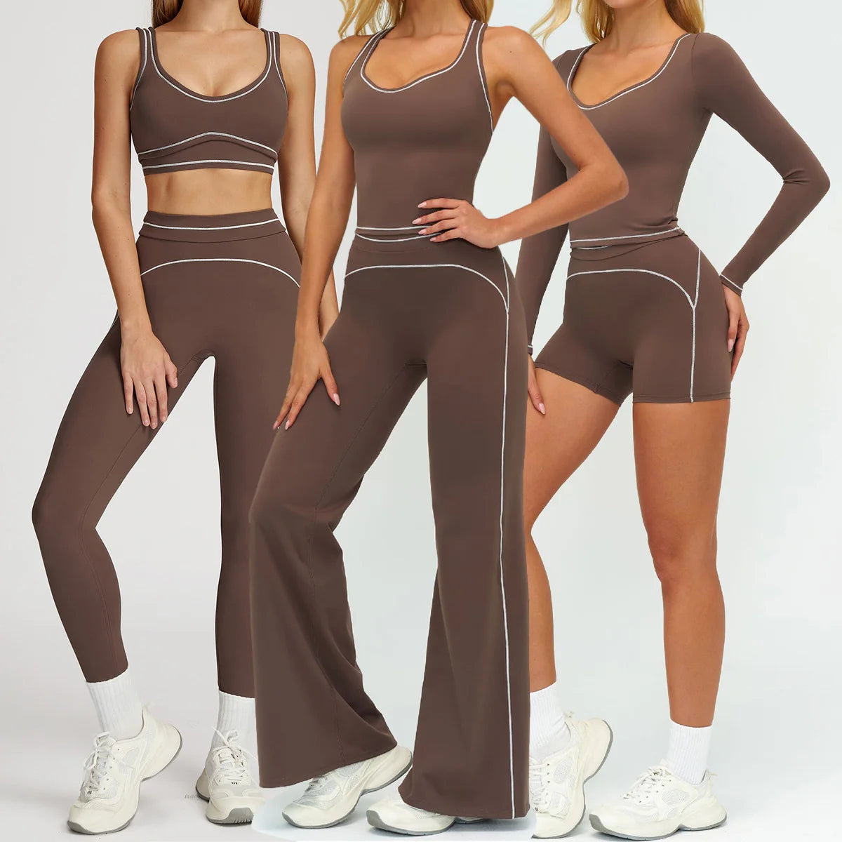Women Yoga Set Tracksuit Sportswear Workout Athletic Wear Gym Vest Shorts Legging Fitness Bra Crop Top Long Sleeve Sports Suits