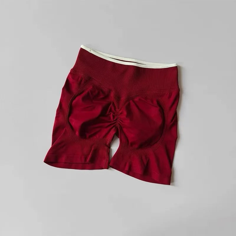 Sexy Seamless Color Blocked Yoga Shorts, Tight Fitting Peach Hip Lifting Sports, Women's Outdoor Running And Fitness Pants