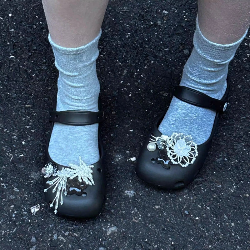 Summer New Women's Cute Ballet Hole Shoes Retro EVA Outer Wear Mary Jane Shoes Anti Slip Outdoor Beach Sandals