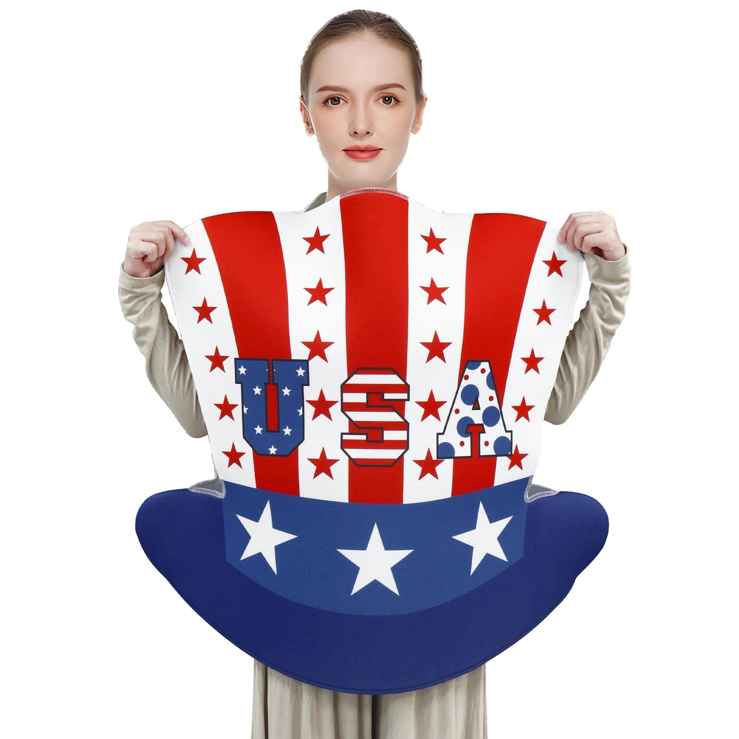 [You're My Secret] Uncle Sam Hat Shaped Costume USA Stars Stripes Funny Novelty Outfit 4th of July Printed Patriotic Dress Up