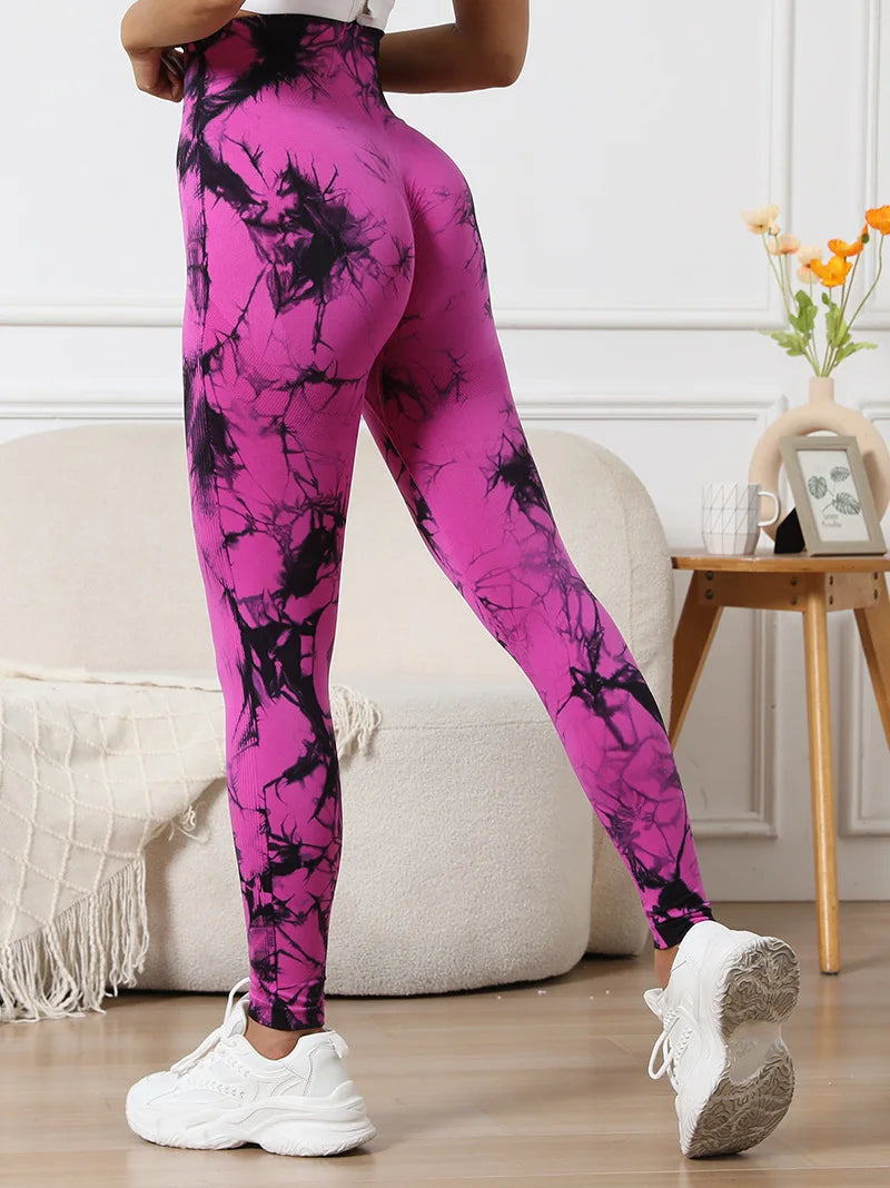 Women's High Waist Yoga Pants Tie-dye Seamless Hip Lift Leggings High Stretch Breathable Running Sports Fitness Pants