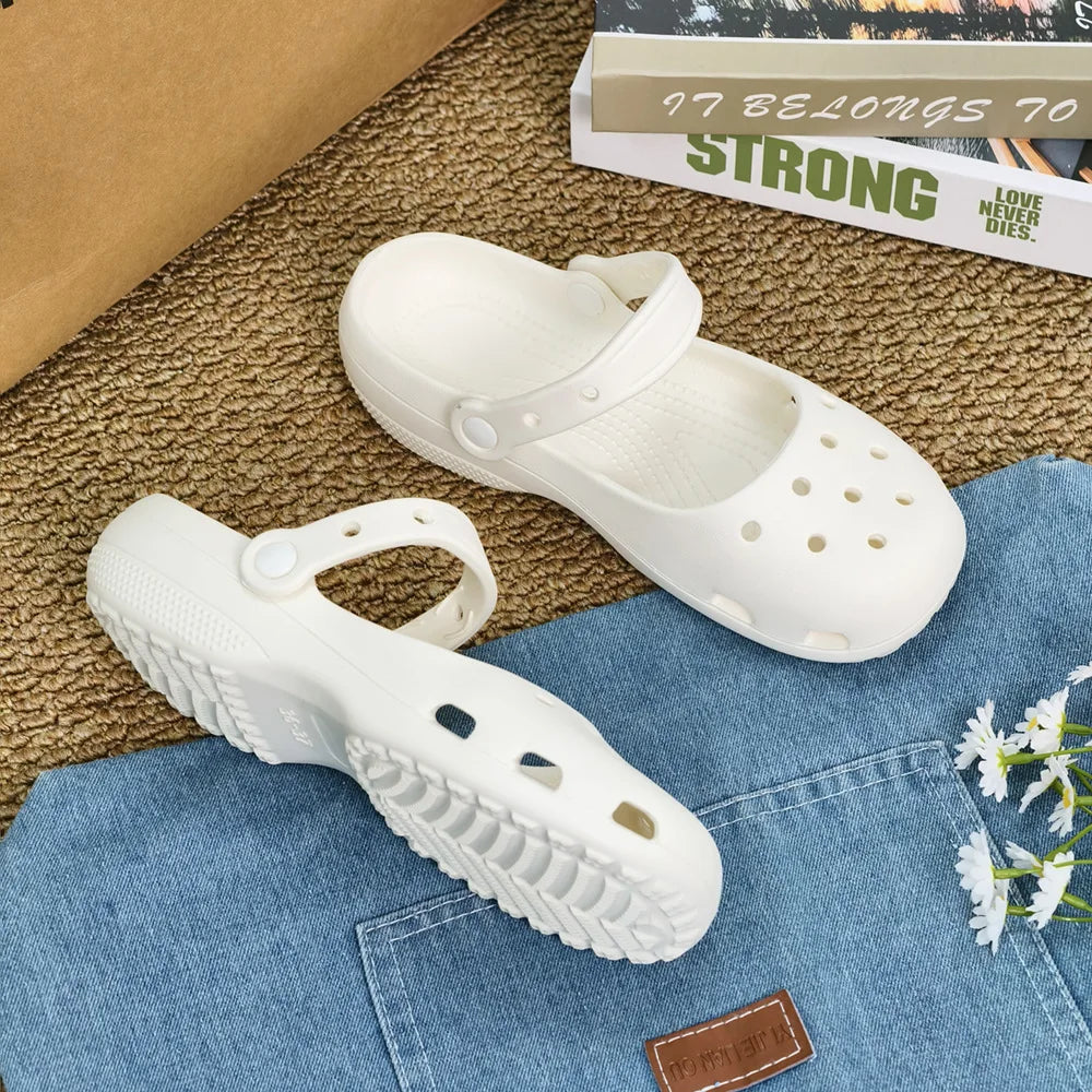 Summer New Women's Cute Ballet Hole Shoes Retro EVA Outer Wear Mary Jane Shoes Anti Slip Outdoor Beach Sandals
