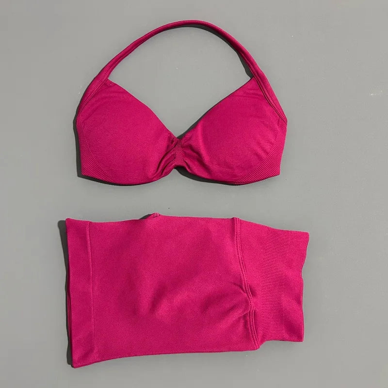 2 Piece Sports Yoga Set Sportswear Woman Gym Strappy Bra And Shorts Activewear Pilates Clothes Sports Workout Fitness Suit
