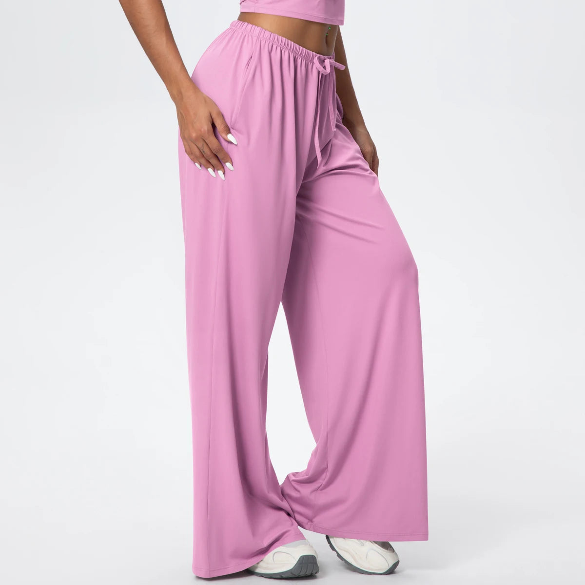 Women Quick Drying Wide Leg Yoga Pants Loose Yoga Pants High Waist With Pockets Fitness Sport Gym Workout Drawstring Full Length