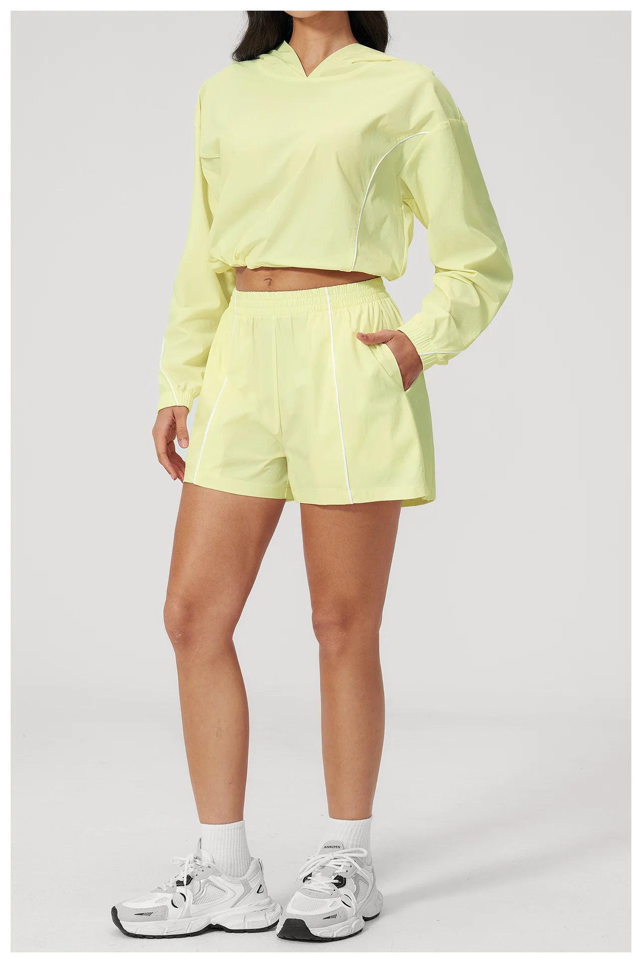 Summer Sunscreen Sports Set Women Zipper Windproof Hooded Sunscreen Fitness Set Yoga Outfits Female Outdoor Workout Cycling Set