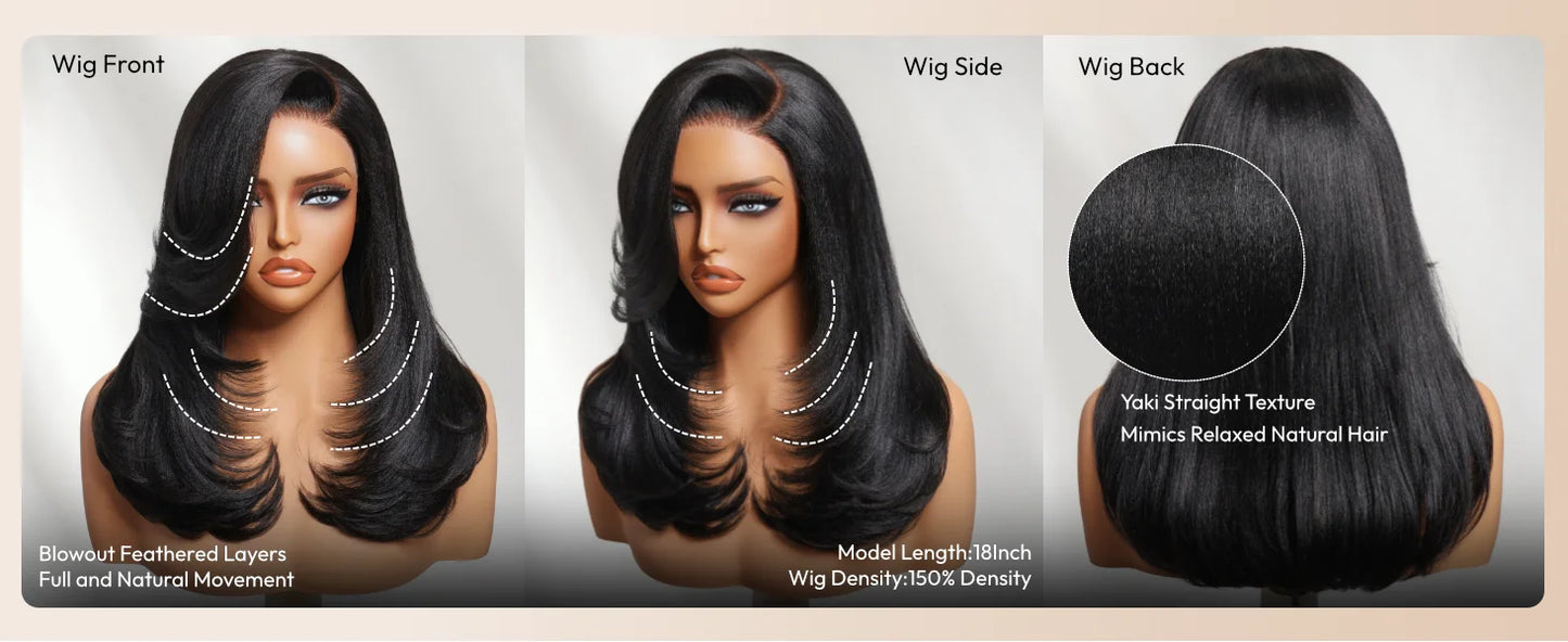 UNice Bye-Bye Knots™ 7x5 Lace Pre Layered Side Part Yaki Straight Wig Human Hair Glueless Wig Short Bob Wigs 150% Density