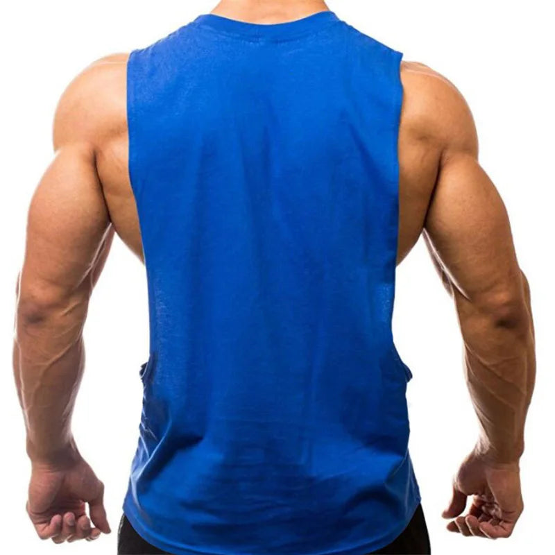 Gym Bodybuilding Running Clothing Summer Cotton Breathable Singlets Mens Training Sleeveless Tank Tops Large Side Slits Shirts