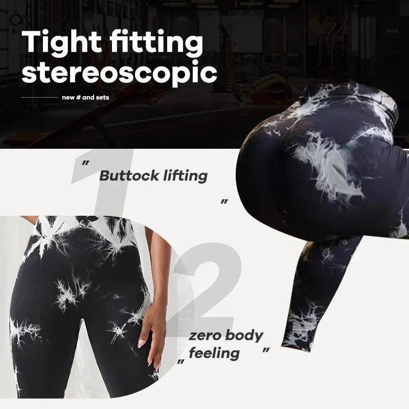Women's High Waist Yoga Pants Tie-dye Seamless Hip Lift Leggings High Stretch Breathable Running Sports Fitness Pants